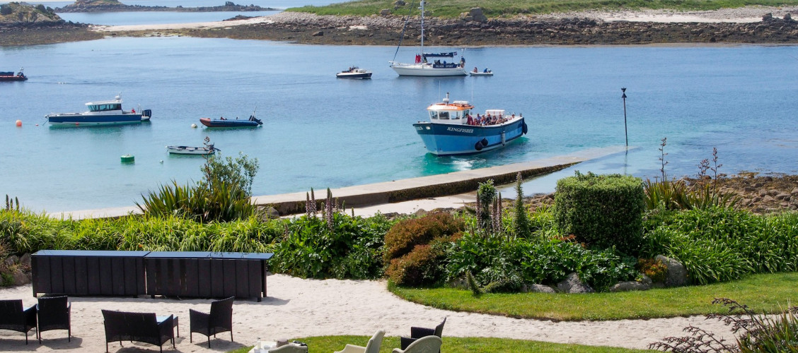 A trip boat arriving at St Martin's, Isles of Scilly